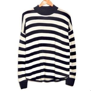 NWT Madewell Ashbury Kelsey Stripe Mock Neck Knit Sweater Dark Indigo Size Large